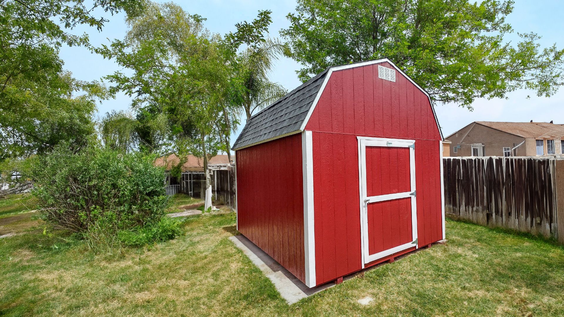 Red Stor-Max shed in backyard