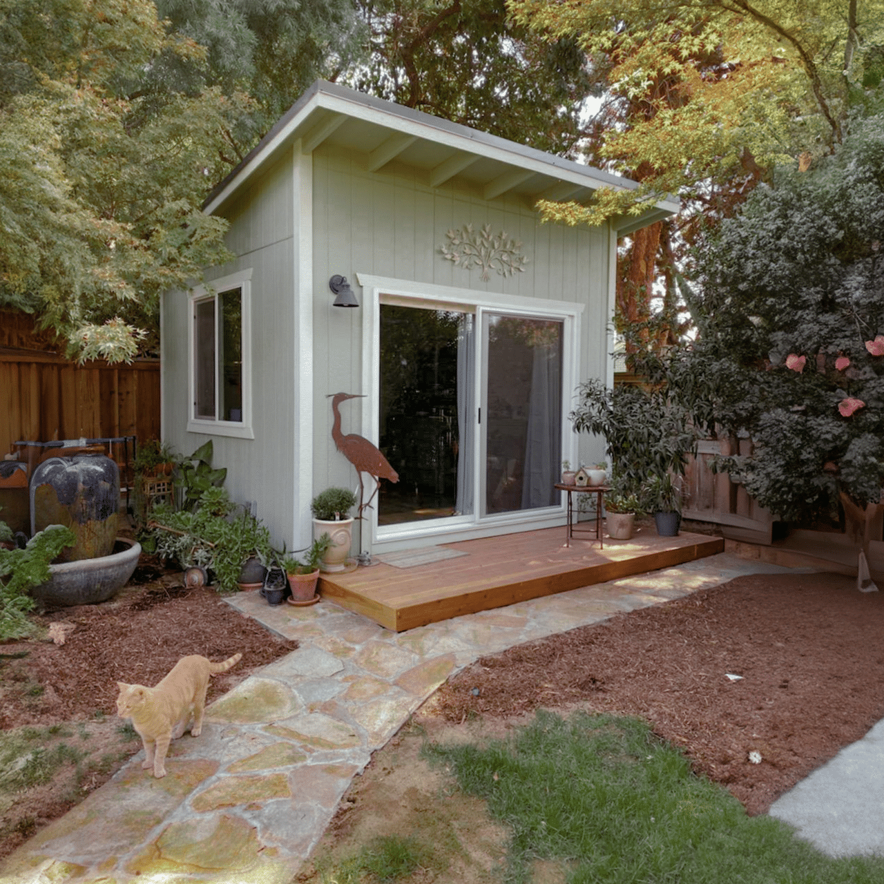 green deluxe lean to shed with glass door in dunlap ca