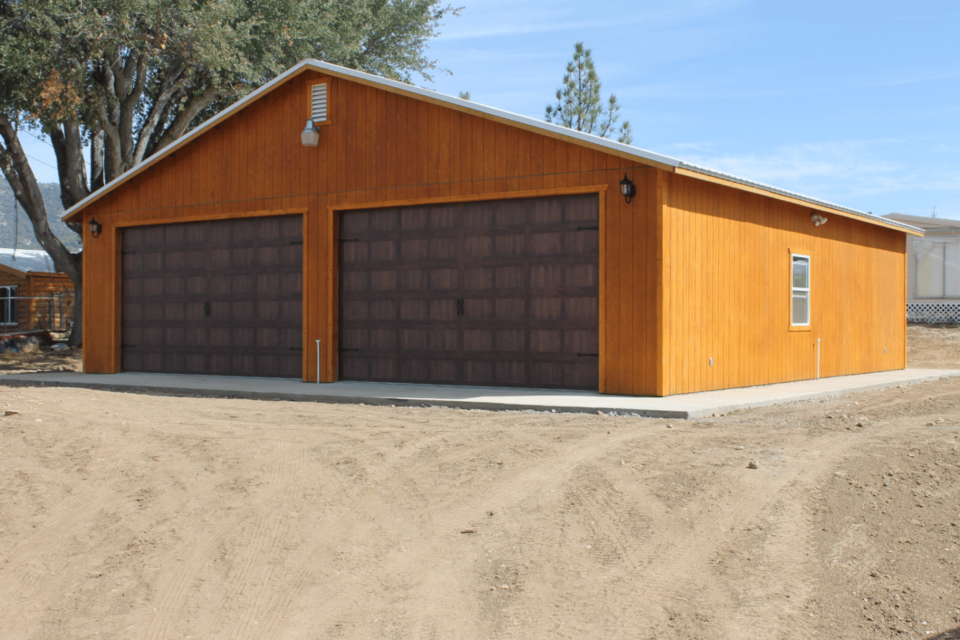 orange two car garage with brown doors in dunlap ca