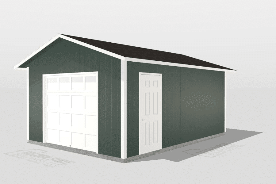 green and white trimmed garage being built in 3D