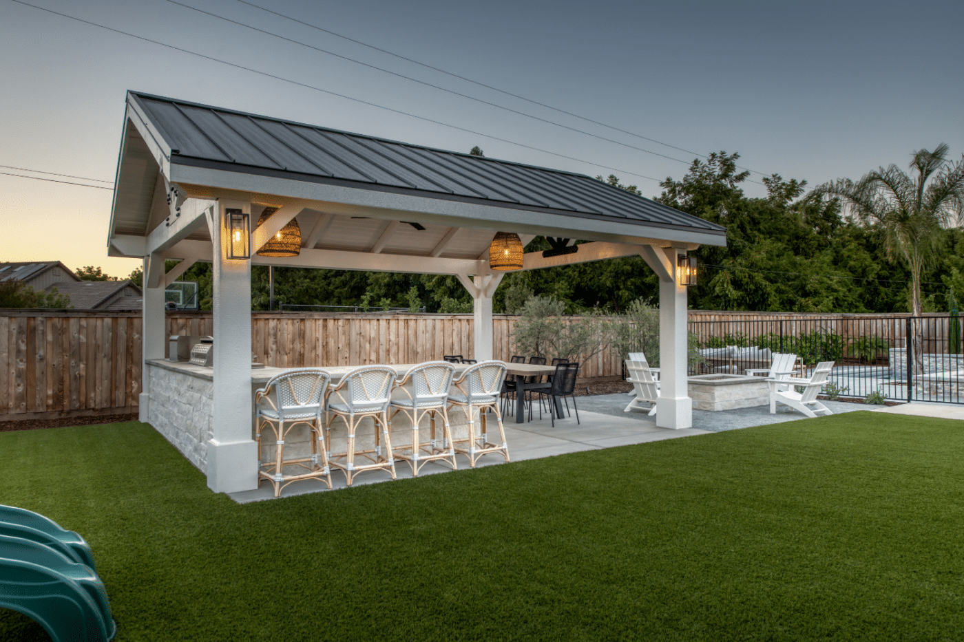 pavilion with gray metal roof in dunlap ca
