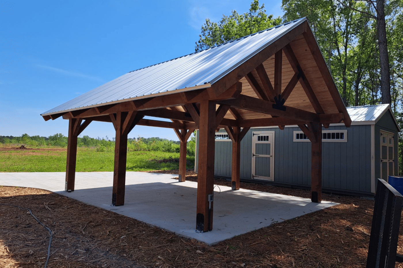 brown timber frame pavilion in dunlap ca