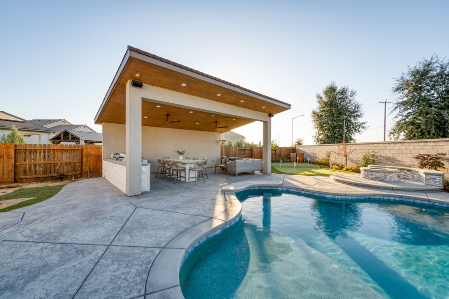 pavilion providing shade by poolside