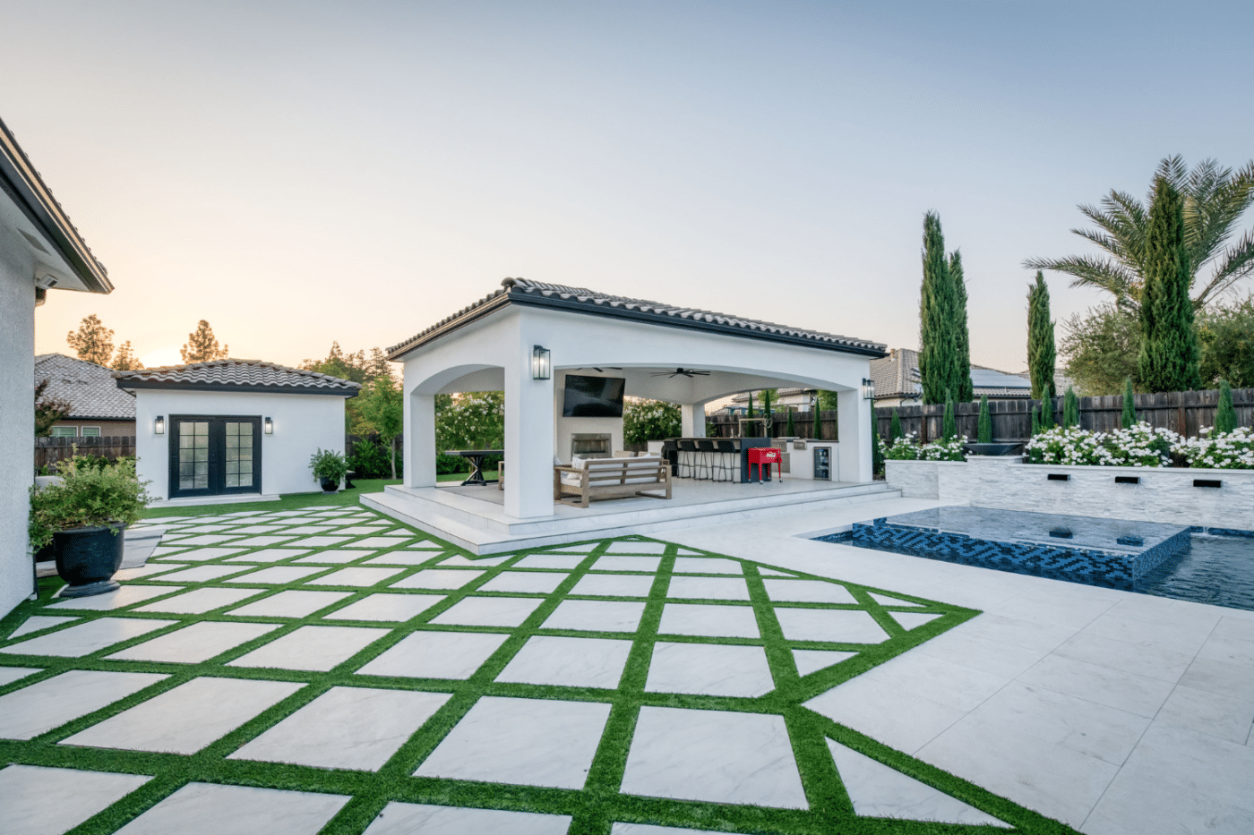 pavilion with cabana in dunlap ca next to a pool