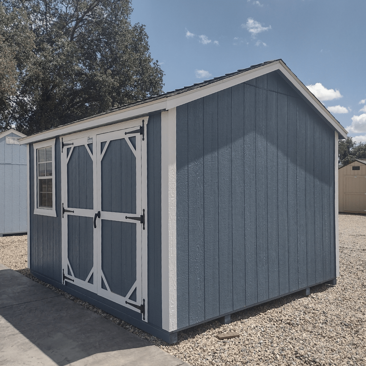 blue ranch elite with white trim double doors and window in dunlap ca