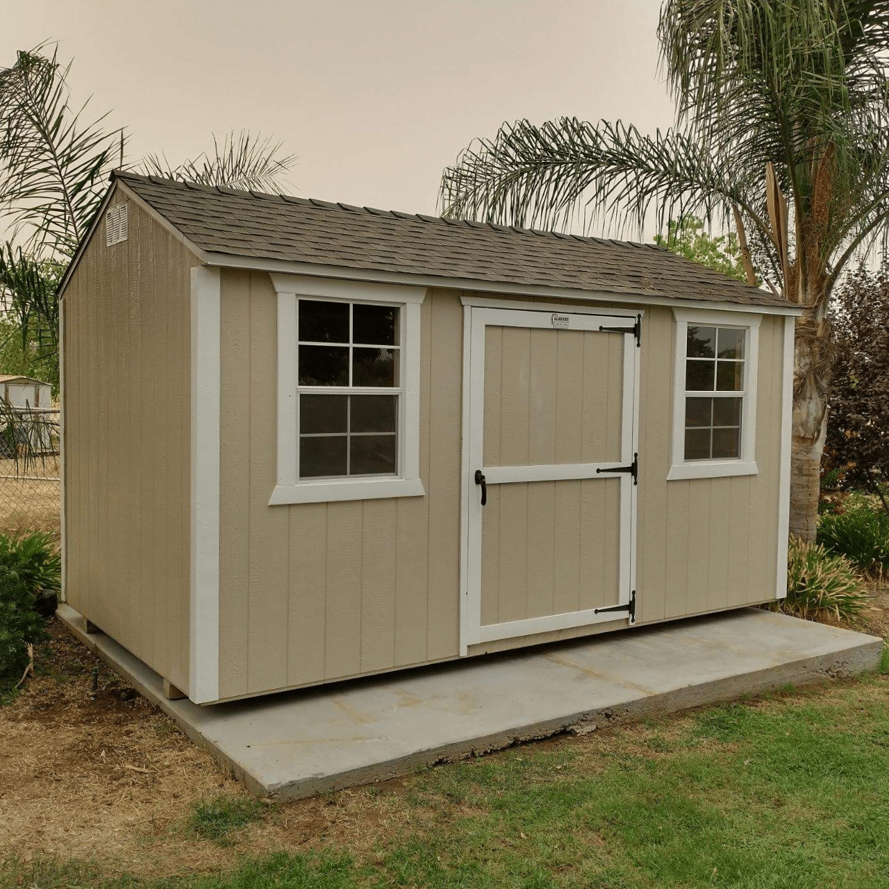 beige rancher value shed with windows and door in dunlap ca
